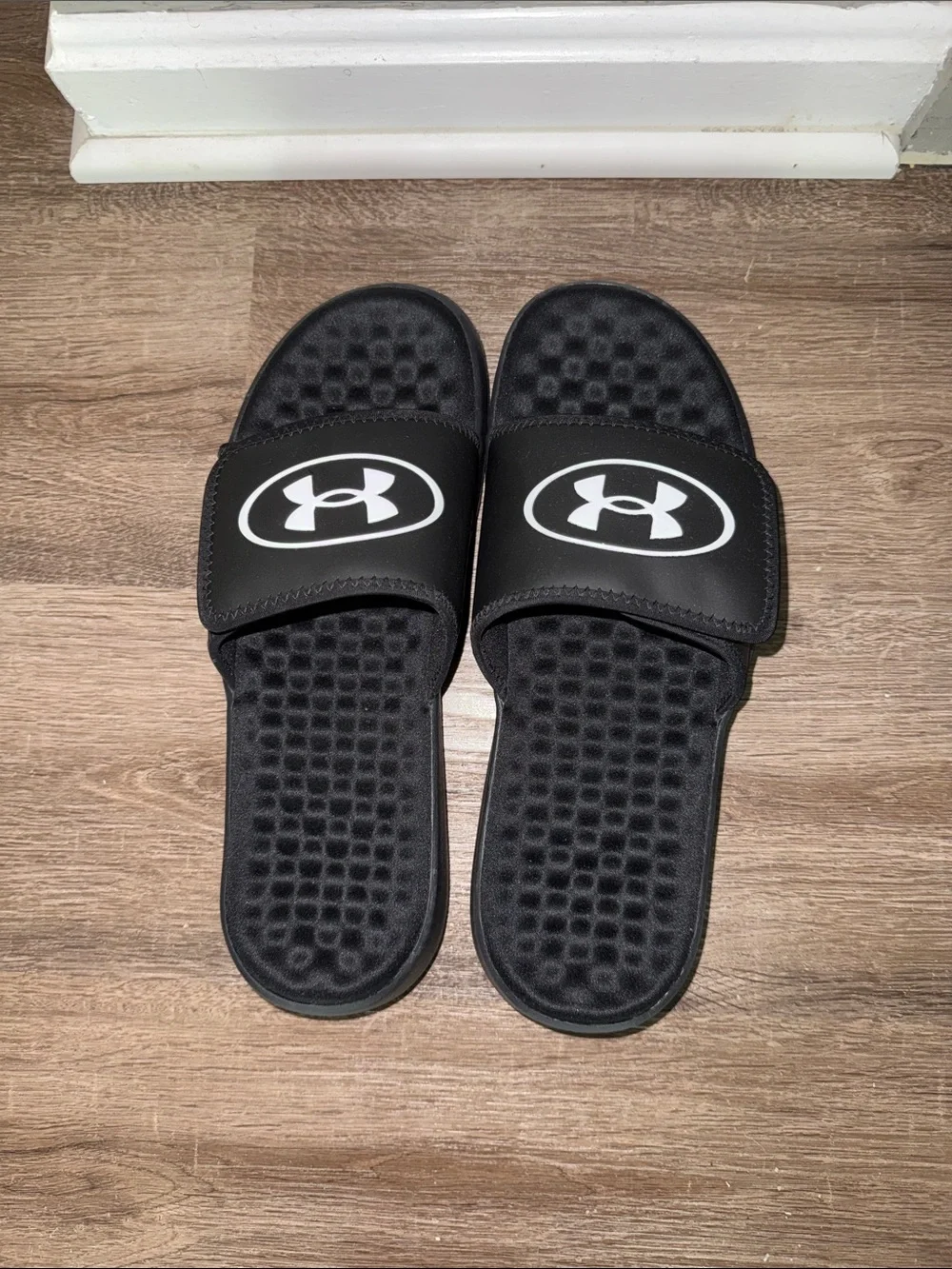 Under Armour Black Slide Sandals with White Logo